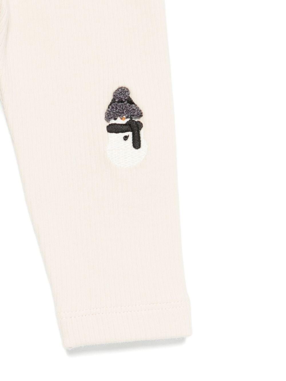 Pantaloni per neonati Donsje beige con pupazzo di neve ricamato - Rubino Kids