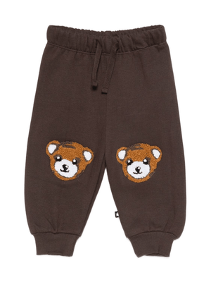 Molo brown baby trousers with teddy bear embroidery