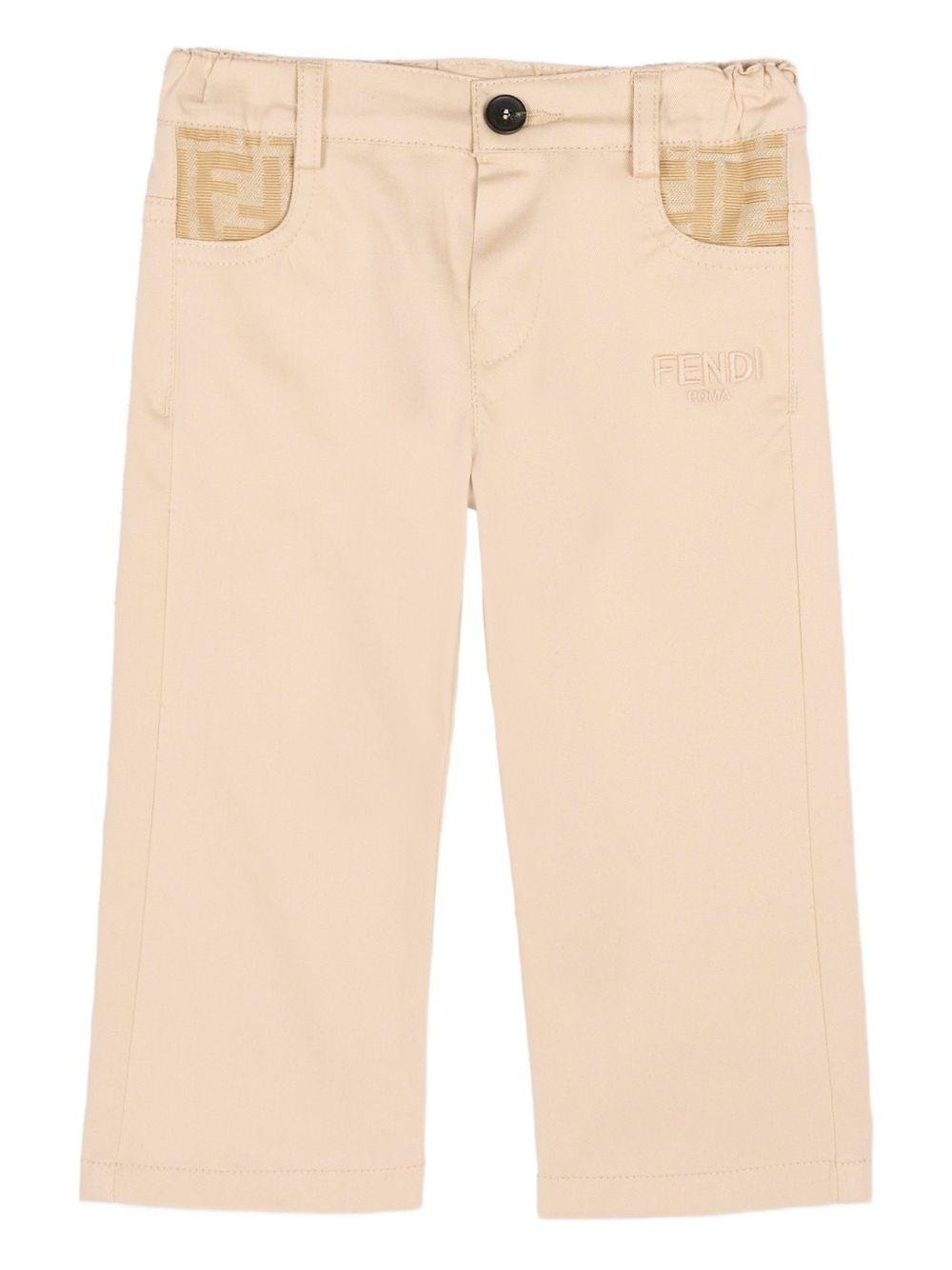 Pantaloni per neonato Fendi Kids beige con tasche con logo FF - Rubino Kids