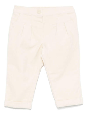 Pantaloni per neonato Moschino Kids beige chiaro a coste con logo sul retro
