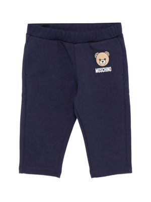 Pantaloni per neonato Moschino Kids blu con logo Teddy Bear