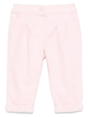 Pantaloni per neonato Moschino Kids rosa a coste con logo sul retro