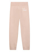 Pantaloni sportivi per bambina Chloé Kids beige con logo ricamato - Rubino Kids