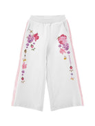 Pantaloni sportivi per bambina Monnalisa bianchi a fiori - Rubino Kids