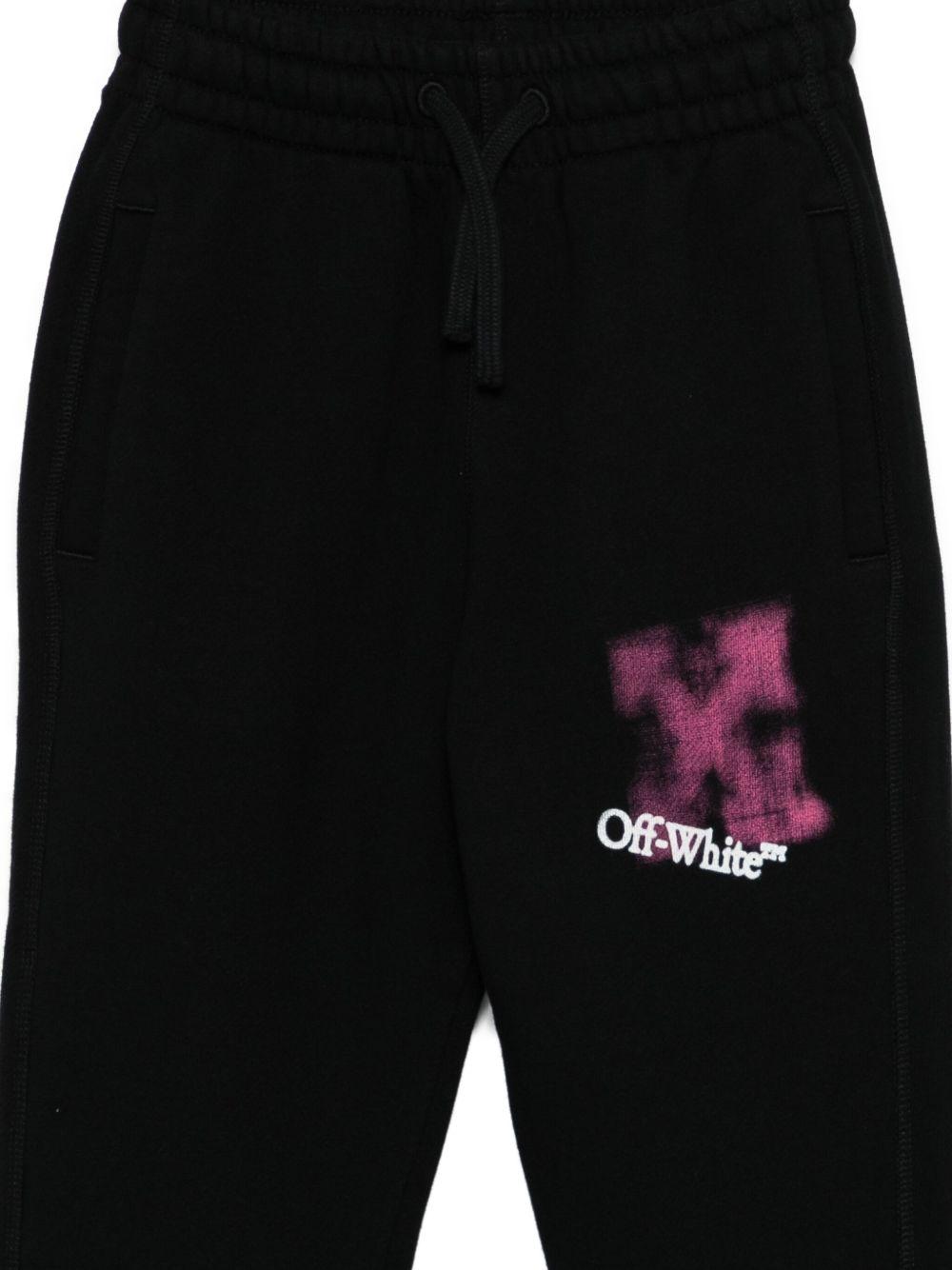 Pantaloni sportivi per bambina Off - White Kids neri con stampa effetto vernice spray - Rubino Kids