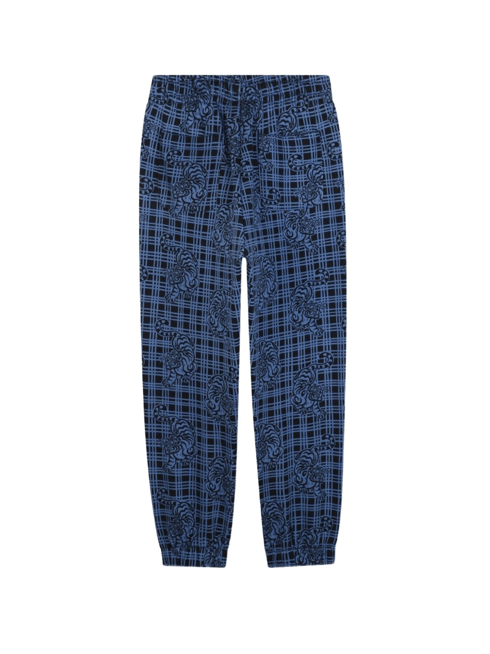 Pantaloni sportivi per bambino Kenzo Kids blu a quadri con stampa Tiger - Rubino Kids
