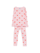 Pigiama per bambina Petit Bateau rosa con stampa a cuori all - over - Rubino Kids