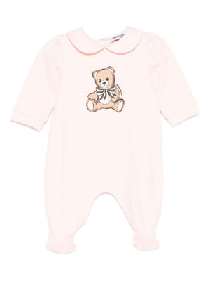 Pigiama per neonata Moschino Kids rosa con stampa orsetto