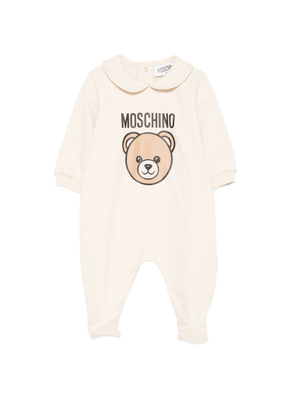 Moschino Kids beige baby pajamas with teddy print and Peter Pan collar