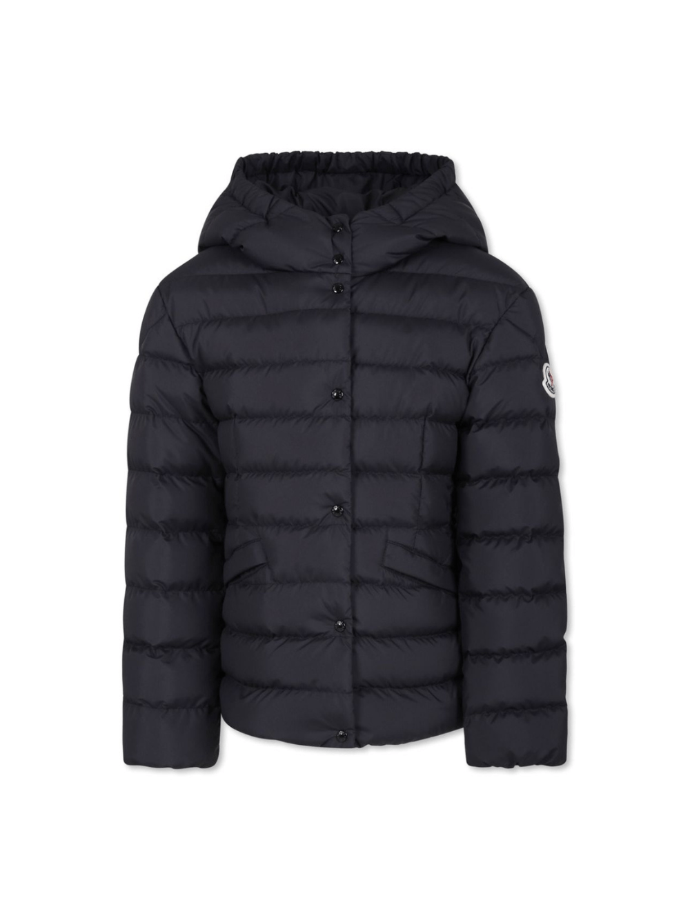 Piumino Egisto trapuntato per bambina Moncler Enfant nero con cappuccio - Rubino Kids