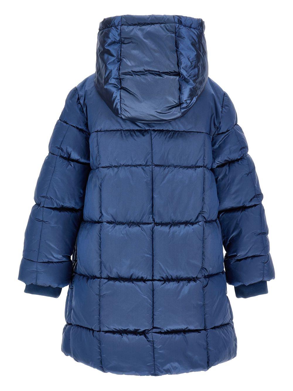 Piumino imbottito per bambina Monnalisa blu con cappuccio - Rubino Kids