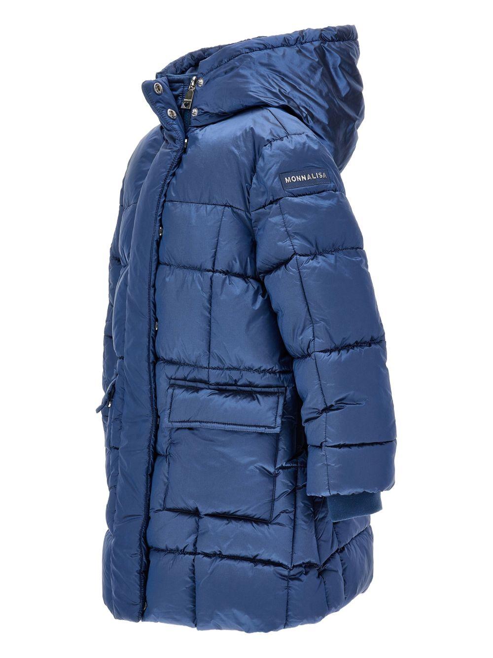 Piumino imbottito per bambina Monnalisa blu con cappuccio - Rubino Kids