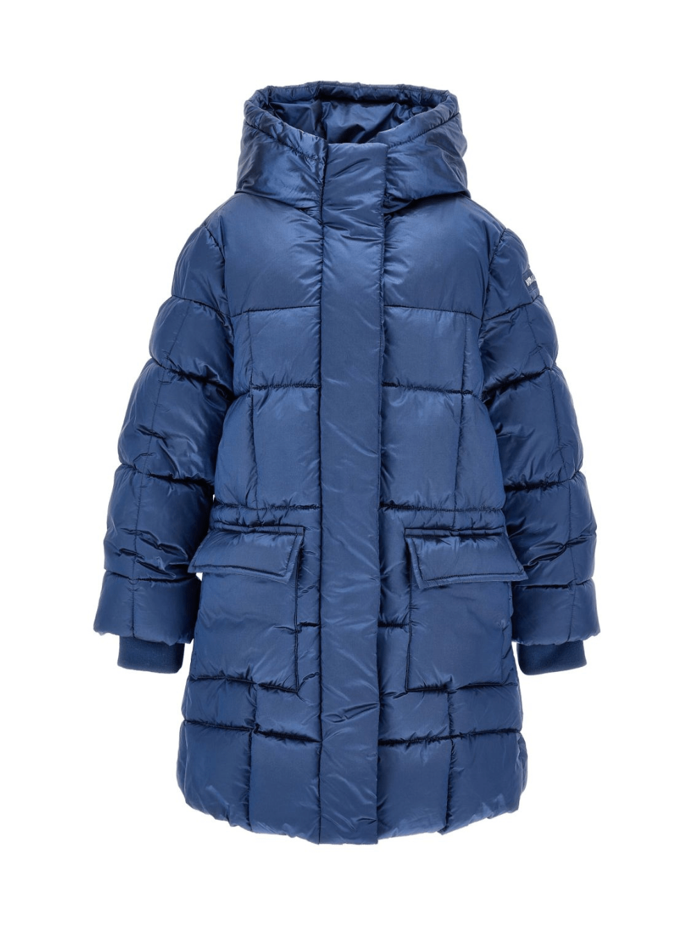 Piumino imbottito per bambina Monnalisa blu con cappuccio - Rubino Kids