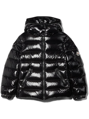 Moncler Enfant New Maya down jacket for boys in black with logo application on the sleeve