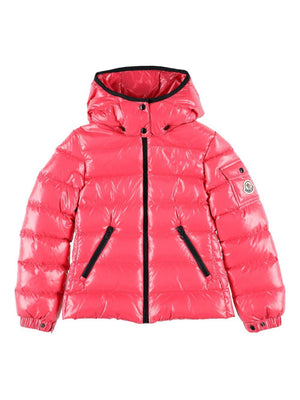 Moncler Enfant red down jacket for girls with large hood