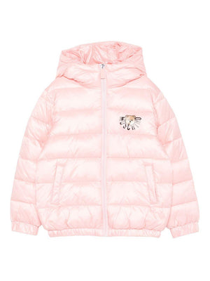 Moschino Kids pink down jacket for girls with logo detail
