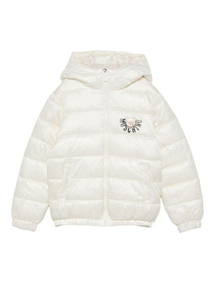Moschino Kids white down jacket with logo detail