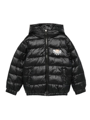 Moschino Kids black down jacket for boys with logo detail