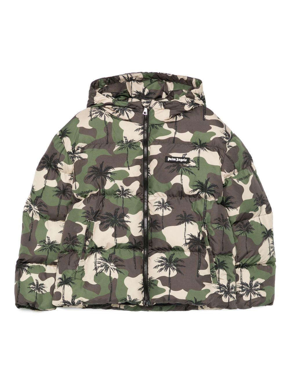 Piumino per bambino Palm Angels Kids verde con stampa camouflage - Rubino Kids