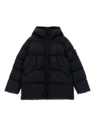Piumino per bambino Stone Island Junior nero trapuntato con cappuccio - Rubino Kids