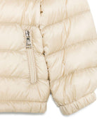 Piumino per neonato Moncler Enfant Acorus beige con colletto con abbottonatura a pressione - Rubino Kids