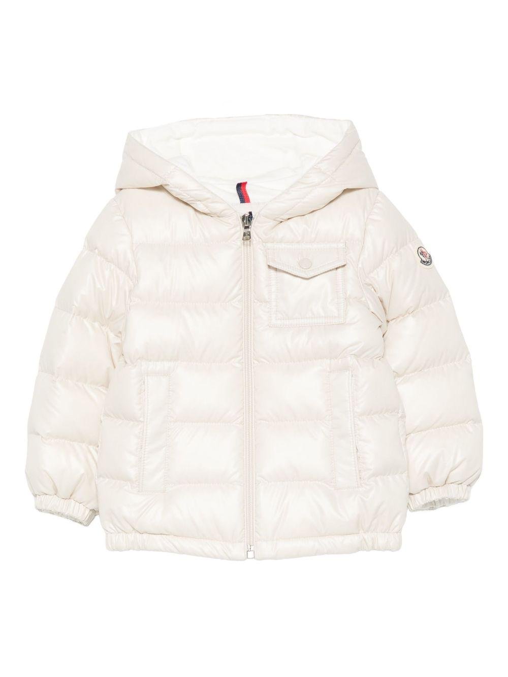 Piumino per neonato Moncler Enfant bianco con cappuccio - Rubino Kids