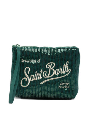 Pochette Aline per bambina MC2 Saint Barth Kids verde con decorazione in paillettes