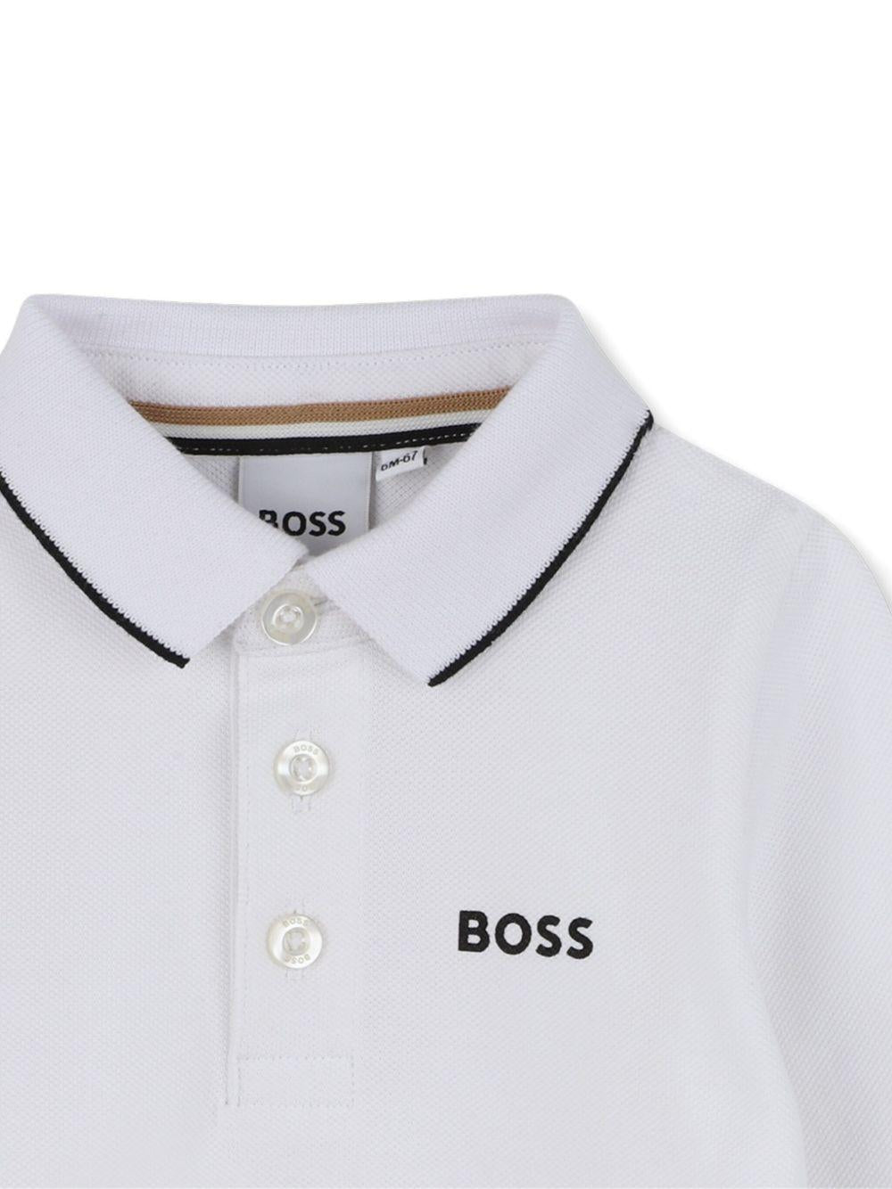 Polo a maniche lunghe per neonato Boss Kidswear bianca con logo - Rubino Kids
