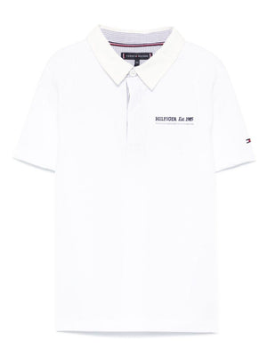 Tommy Hilfiger Junior White Embroidered Polo Shirt with Side Slits for Boys