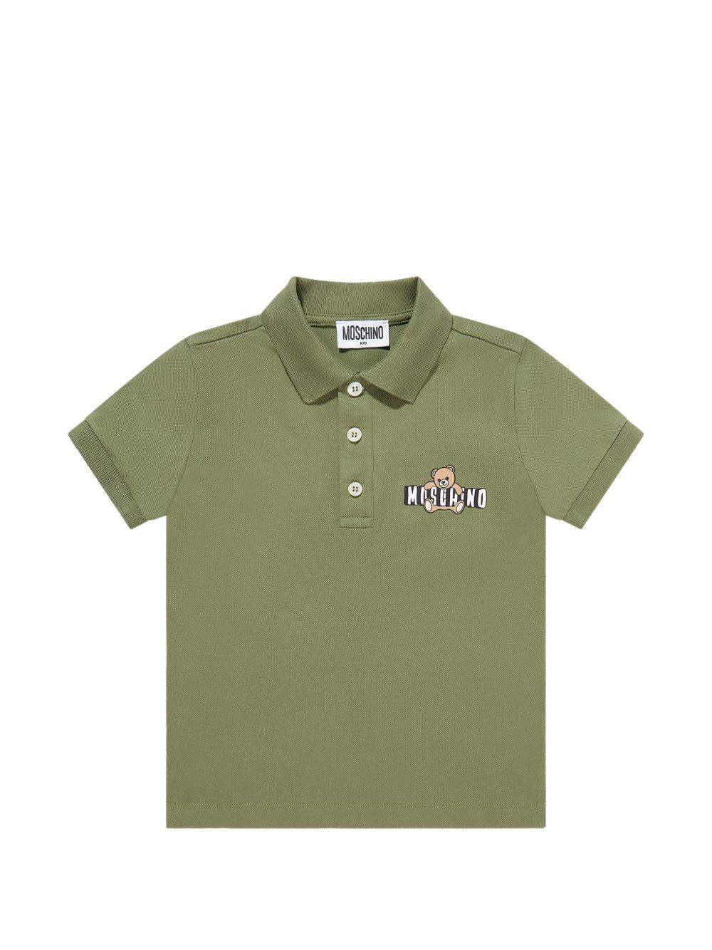 Polo da bambino Moschino Kids verde con stampa orsacchiotto - Rubino Kids