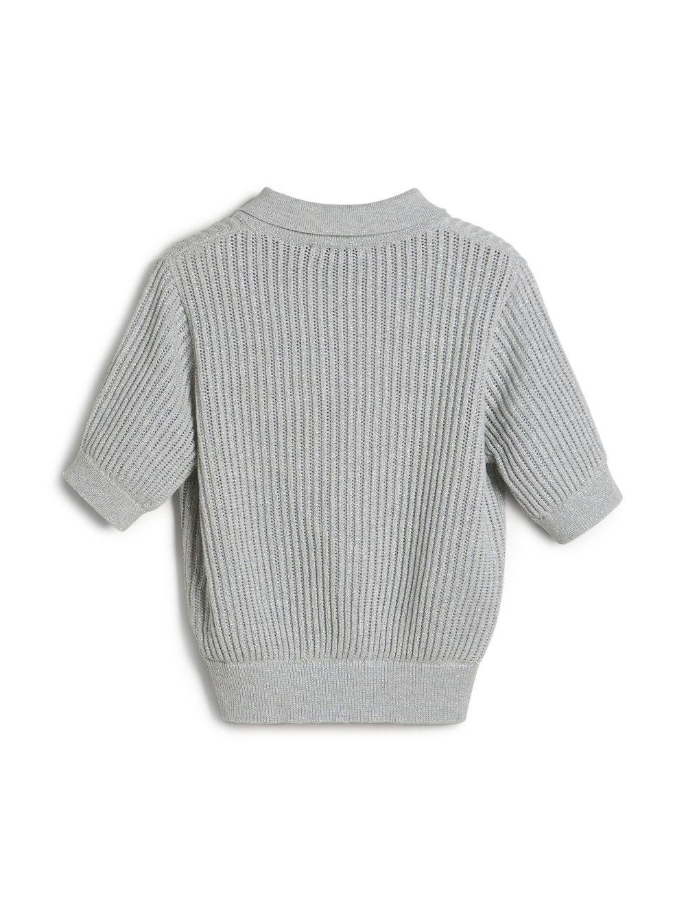 Polo in maglia con dettagli brillanti per bambino Brunello Cucinelli Kids grigio con orlo a coste - Rubino Kids