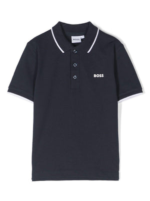 Boss Kids blue polo shirt with logo print on the chest