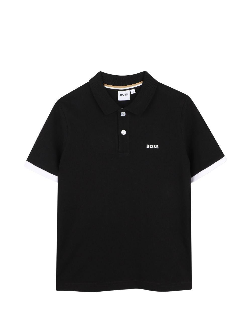 Polo per bambino Boss Kids nera con dettaglio logo - Rubino Kids