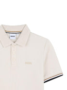 Polo per bambino Boss Kidswear beige con bordi a contrasto - Rubino Kids