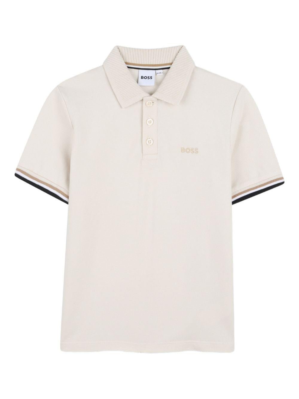 Polo per bambino Boss Kidswear beige con bordi a contrasto - Rubino Kids