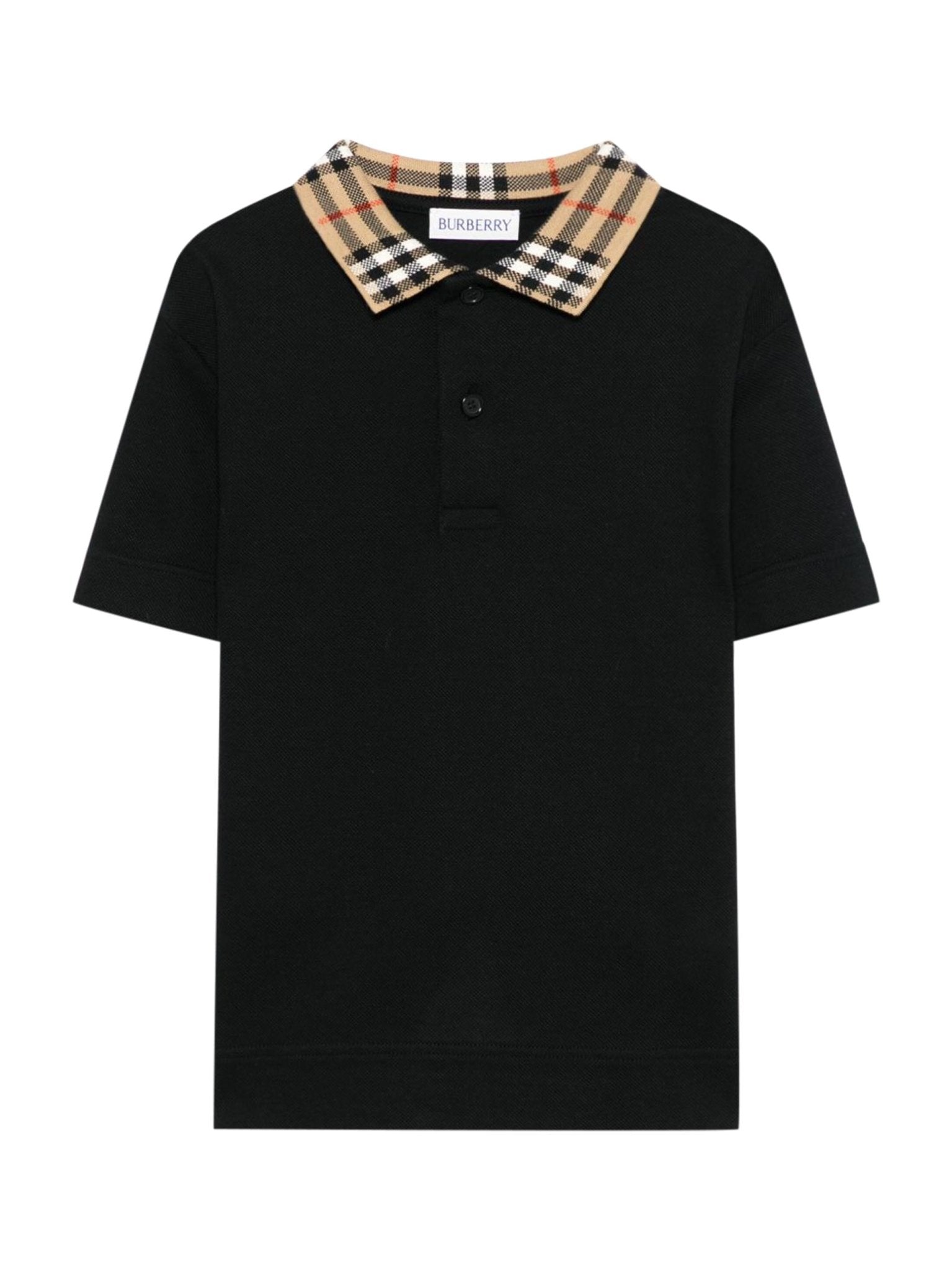 Polo per bambino Burberry Kids nera con colletto con caratteristico motivo Vintage Check - Rubino Kids