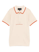 Polo per bambino Emporio Armani Kids écru con logo sul davanti - Rubino Kids