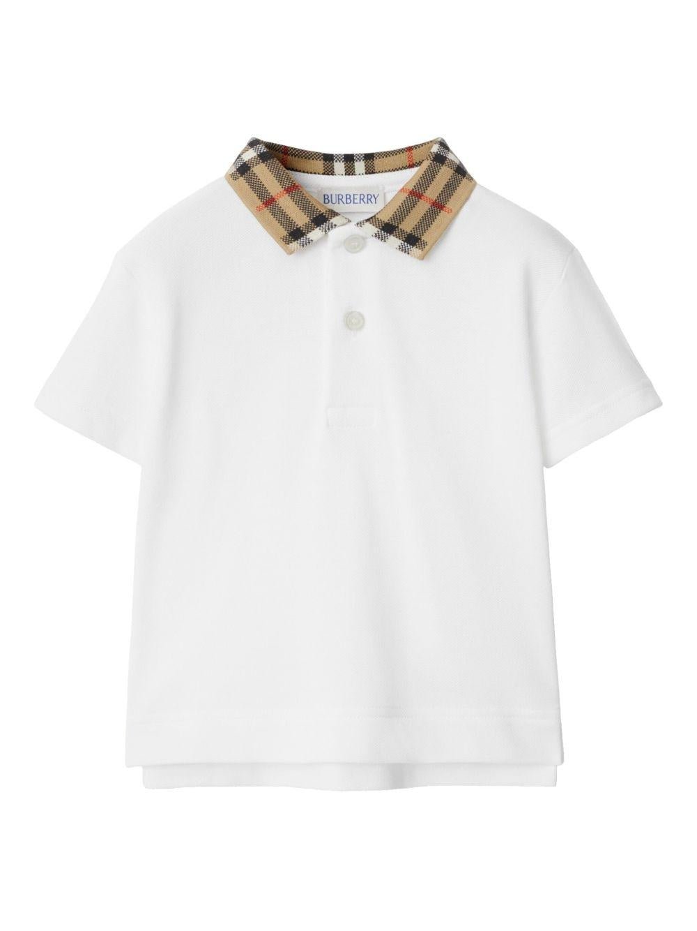 Polo per neonato Burberry Kids bianca con logo ricamato - Rubino Kids