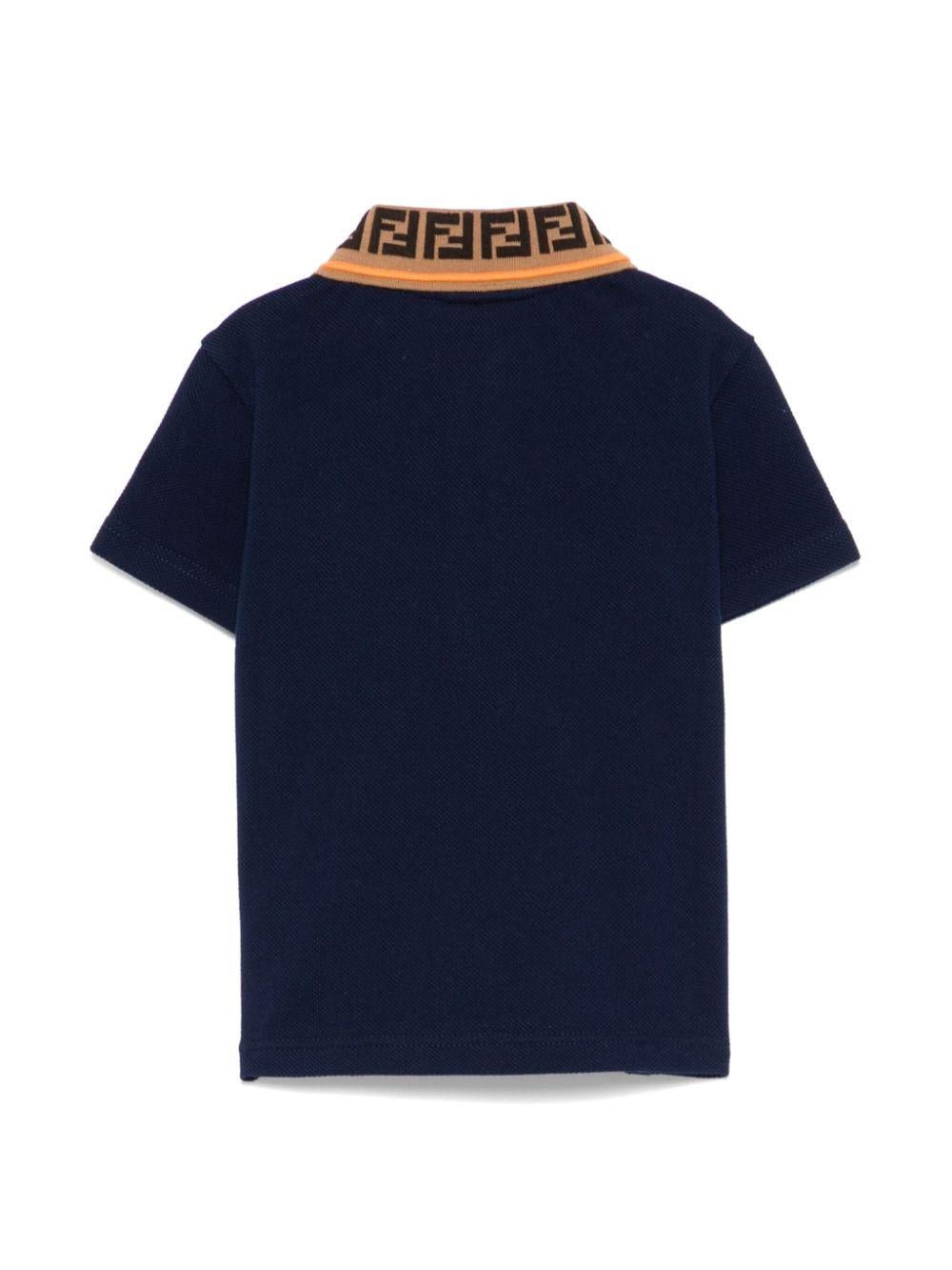 Polo per neonato Fendi Kids blu con colletto a contrasto logato - Rubino Kids