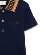 Polo per neonato Fendi Kids blu con colletto a contrasto logato - Rubino Kids