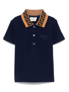 Polo per neonato Fendi Kids blu con colletto a contrasto logato - Rubino Kids