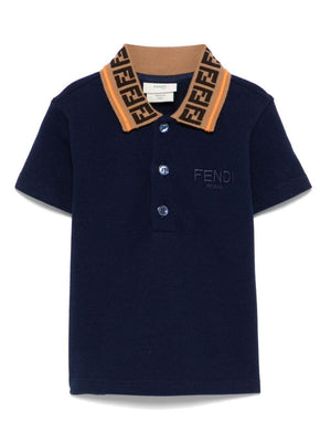 Fendi Kids blue polo shirt for newborns with contrasting logo collar