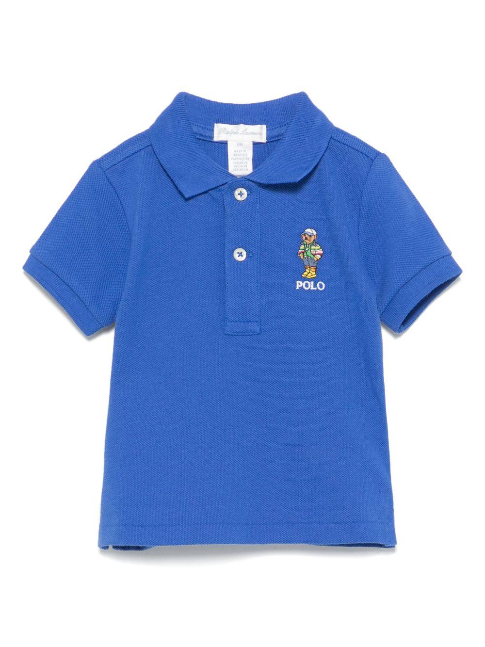 Polo per neonato Polo Ralph Lauren Kids blu in piqué con motivo Teddy sul davanti - Rubino Kids