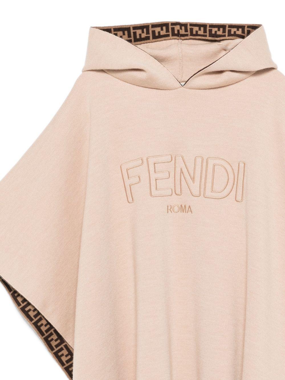 Poncho per bambina Fendi Kids beige con finiture con motivo FF - Rubino Kids