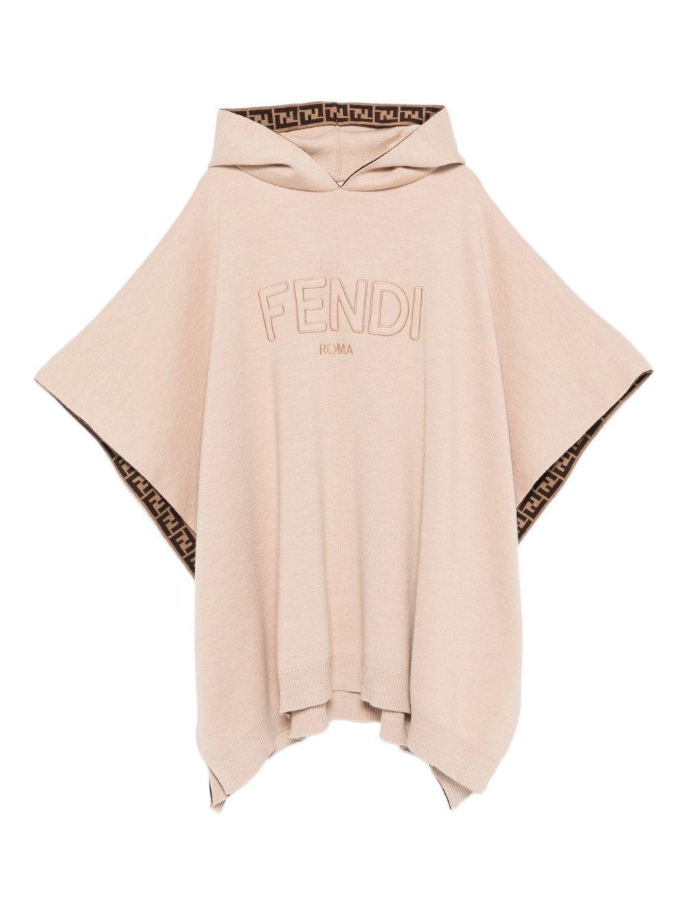 Poncho per bambina Fendi Kids beige con finiture con motivo FF - Rubino Kids
