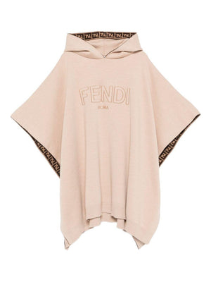 Fendi Kids beige poncho for girls with FF motif trim