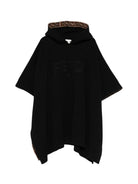 Poncho per bambina Fendi Kids nero con cappuccio con motivo FF - Rubino Kids