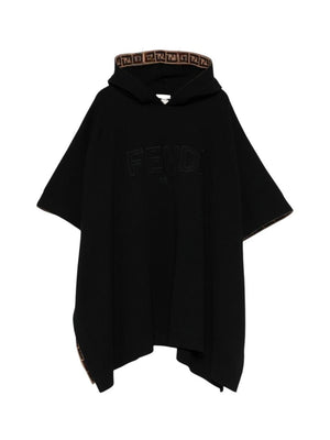 Poncho per bambina Fendi Kids nero con cappuccio con motivo FF