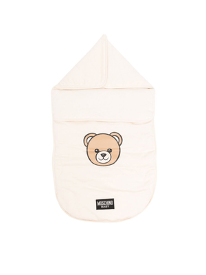 Moschino Kids beige baby sleeping bag with teddy bear print