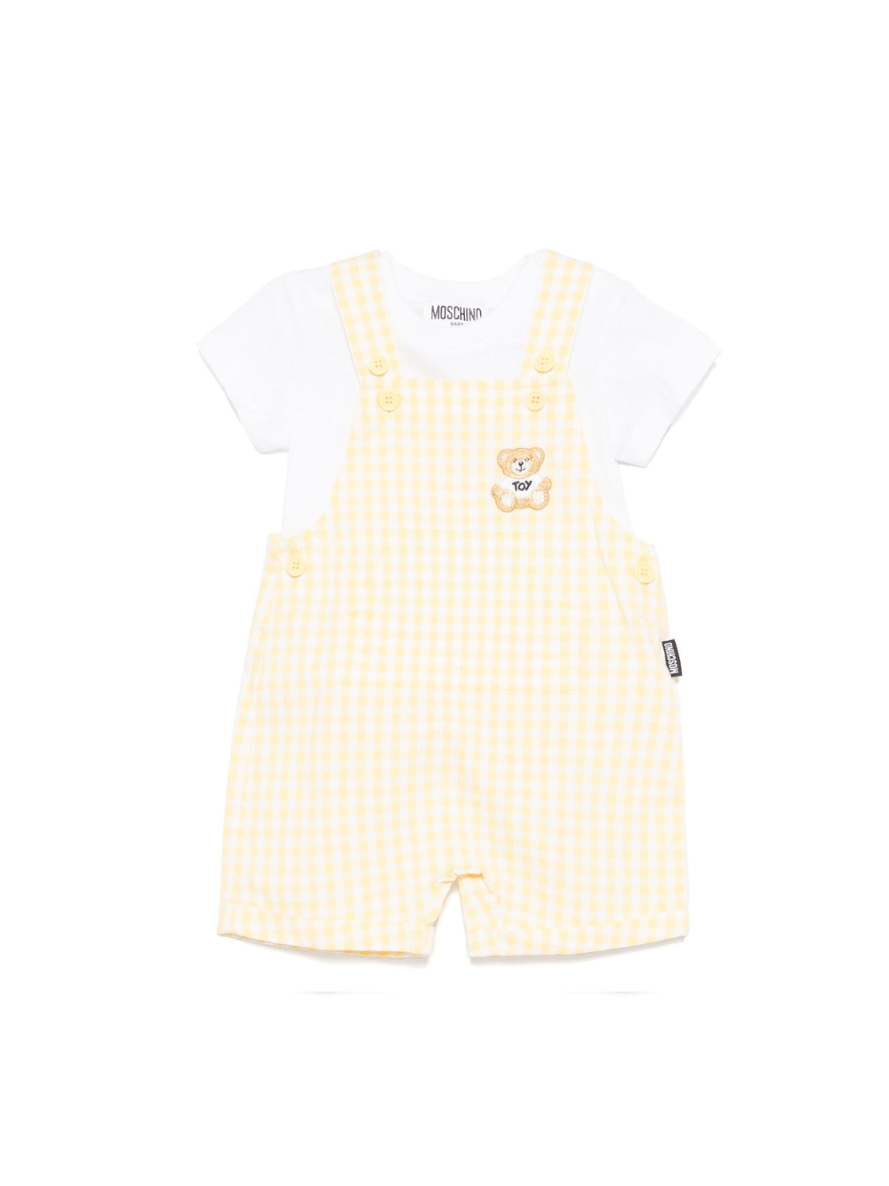 Salopette a quadretti per neonata Moschino Kids giallo con chiusura con bottone - Rubino Kids